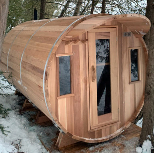 Barrel Sauna 670CE Changeroom Clear Cedar Electric Heat - Sun'n'Fun Pool & Spa