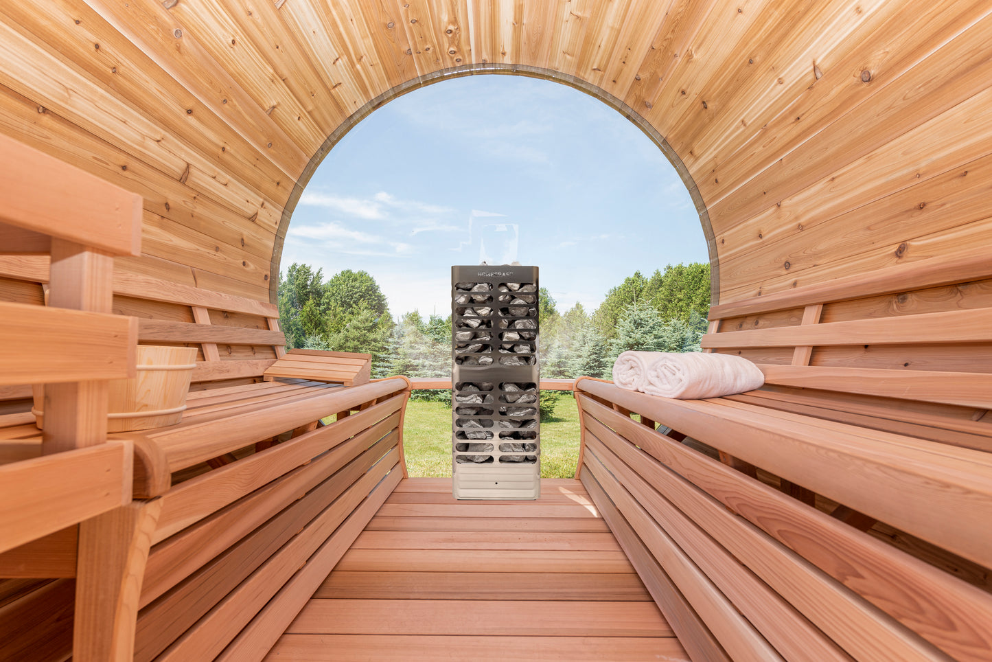 Panoramic Sauna with Porch 770PVPE-772PVPE Outdoor Clear or Knotty Red Cedar