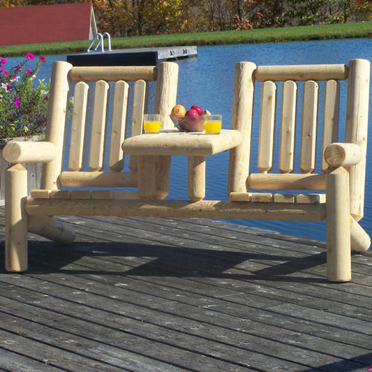 Standard Log Gossip Bench with Table - Sun'n'Fun Pool & Spa
