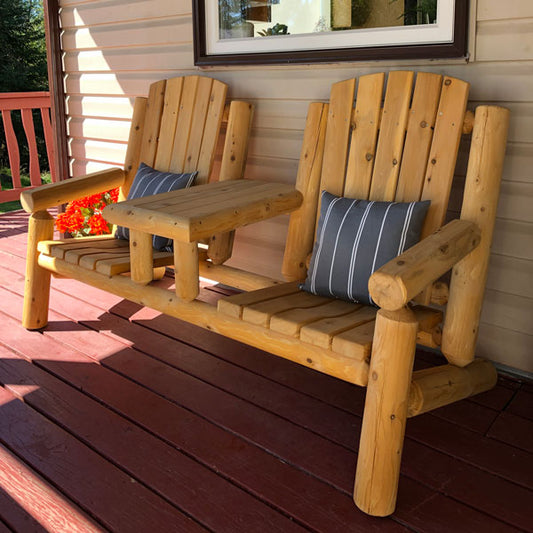 Adirondack Log Gossip Bench with Table - Sun'n'Fun Pool & Spa
