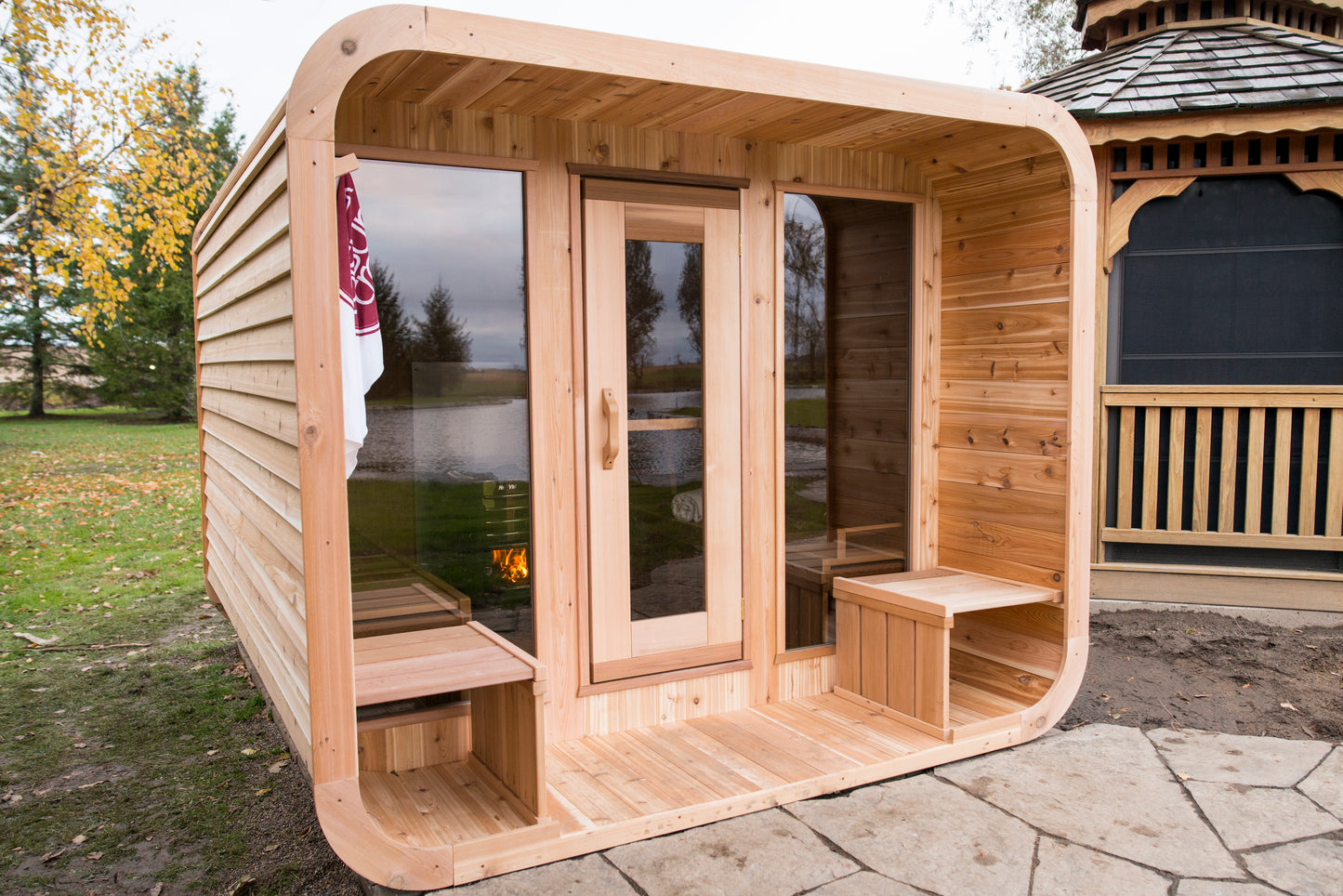 Dundalk Leisurecraft Luna Sauna with Porch Outdoor Knotty Red Cedar - Sun'n'Fun Pool & Spa