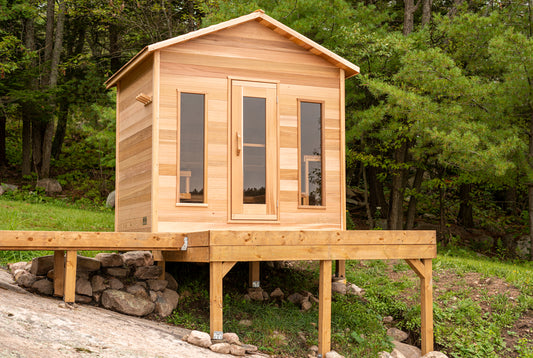 Cabin Outdoor Sauna 6 x 6  Clear or Knotty Red Cedar - Sun'n'Fun Pool & Spa