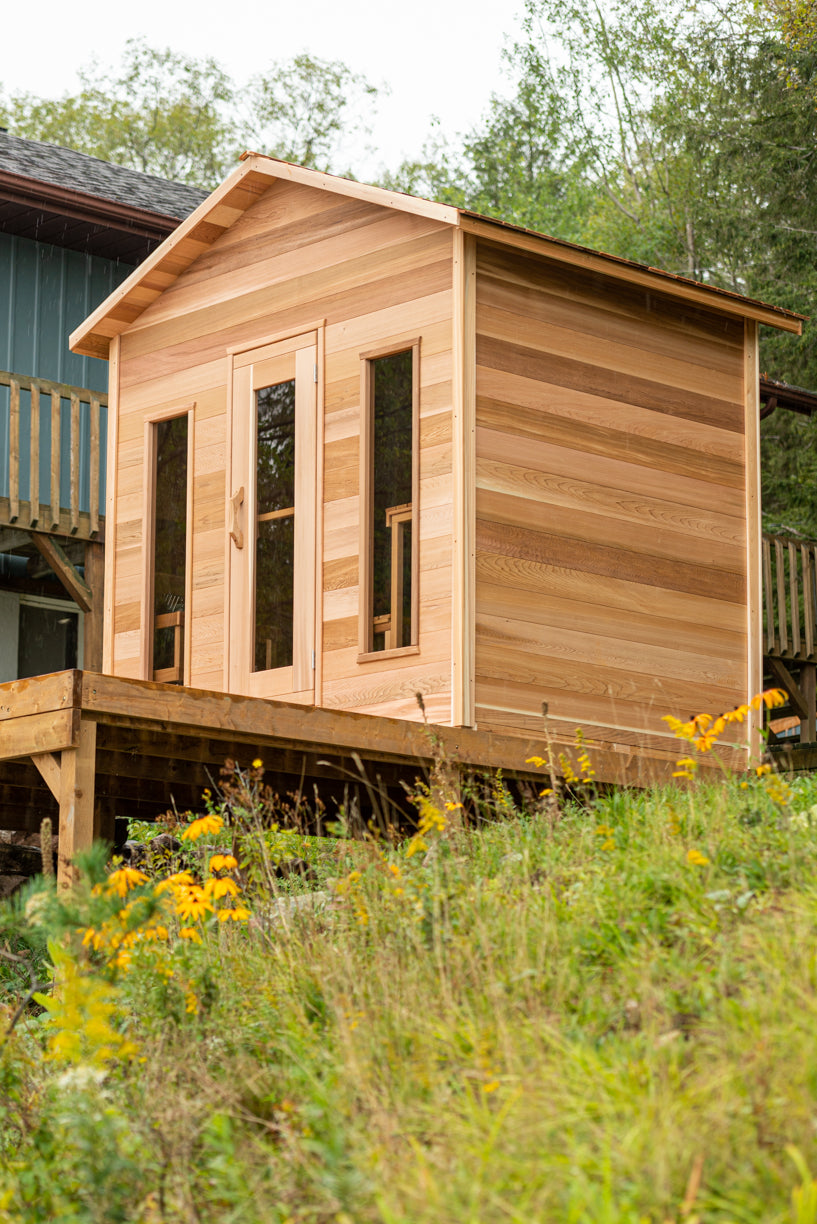 Cabin Outdoor Sauna 5 x 7 Clear or Knotty Red Cedar - Sun'n'Fun Pool & Spa