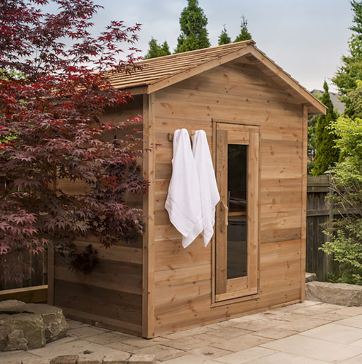 Cabin Outdoor Sauna 5 x 7 Clear or Knotty Red Cedar - Sun'n'Fun Pool & Spa