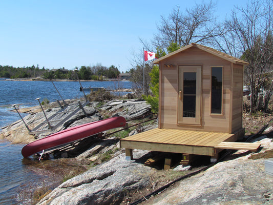 Cabin Outdoor Sauna 6 x 6  Clear or Knotty Red Cedar - Sun'n'Fun Pool & Spa