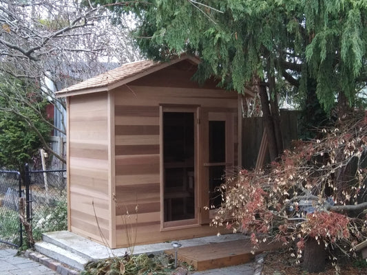 Cabin Outdoor Sauna 6 x 6  Clear or Knotty Red Cedar - Sun'n'Fun Pool & Spa