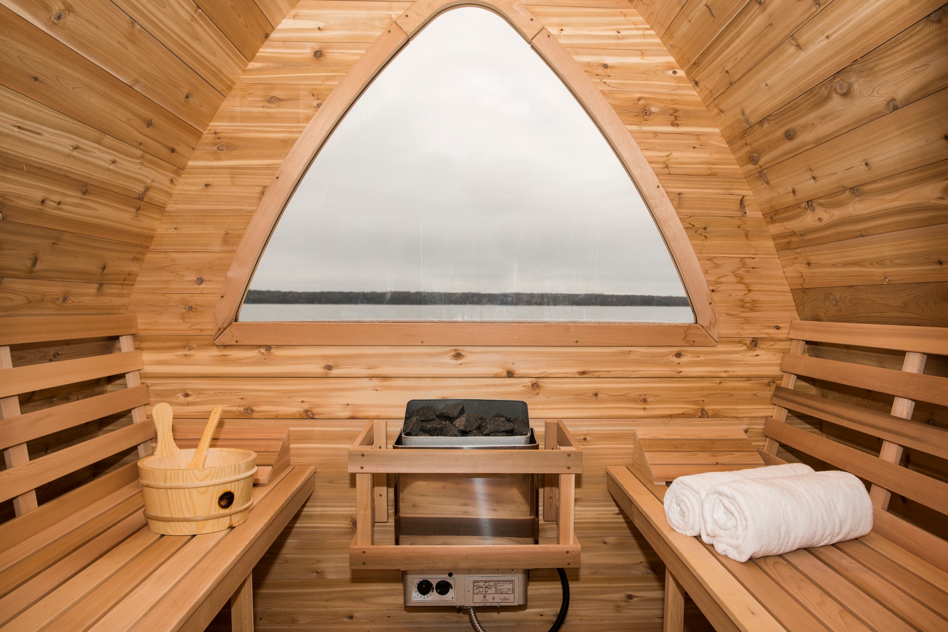 MiniPOD Outdoor Sauna 7 x 7 Clear or Knotty Red Cedar - Sun'n'Fun Pool & Spa