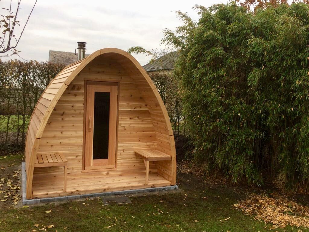 MiniPOD with Porch Outdoor Sauna 7 x 7 Clear or Knotty Red Cedar - Sun'n'Fun Pool & Spa