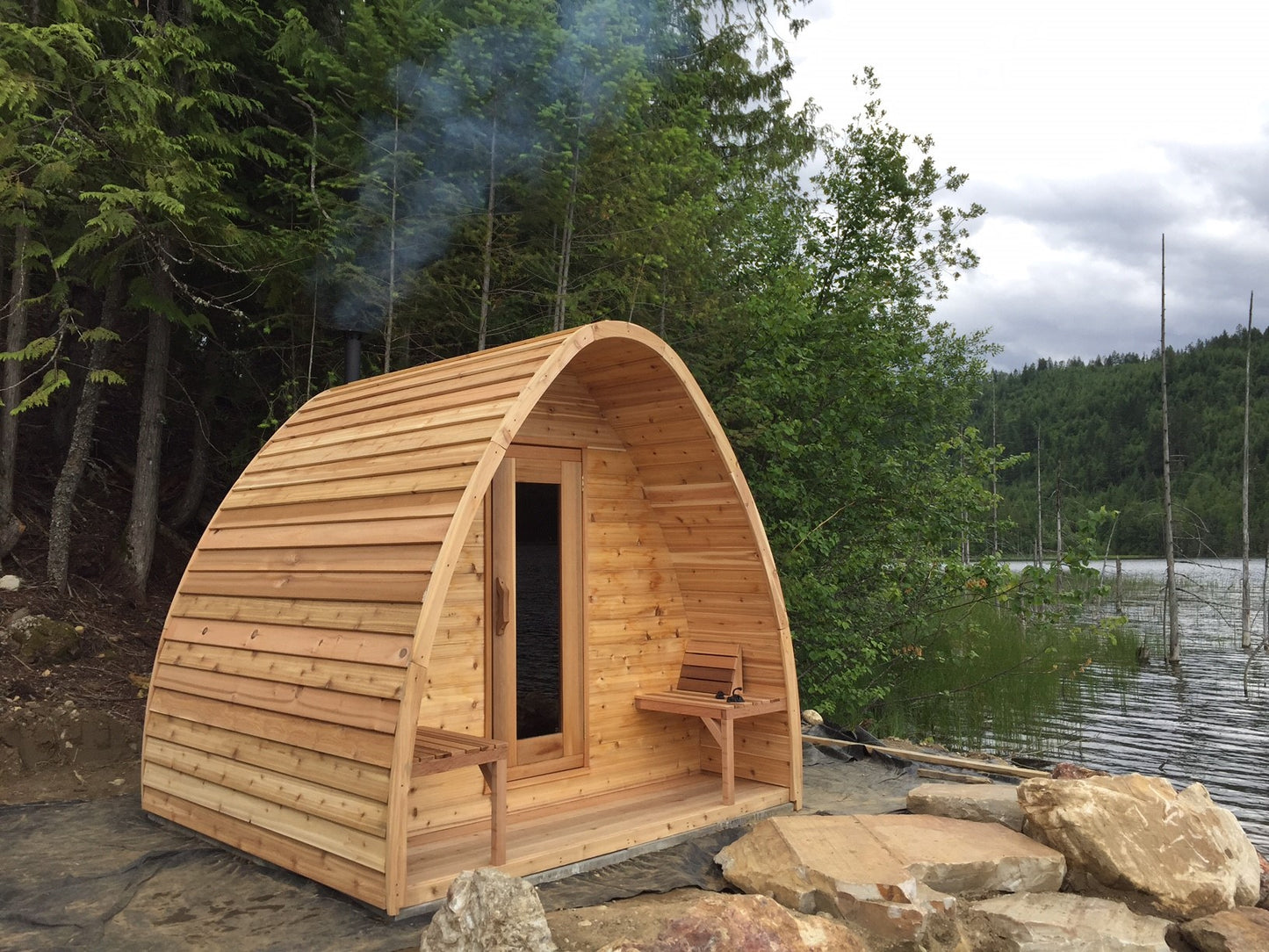 POD with Changeroom & Porch Outdoor Sauna 8 x 7 Clear or Knotty Red Cedar - Sun'n'Fun Pool & Spa