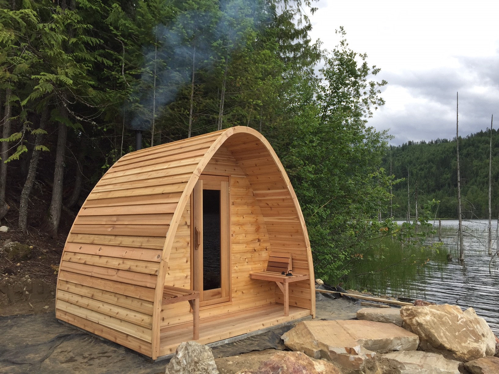 POD with Changeroom & Porch Outdoor Sauna 8 x 7 Clear or Knotty Red Cedar - Sun'n'Fun Pool & Spa