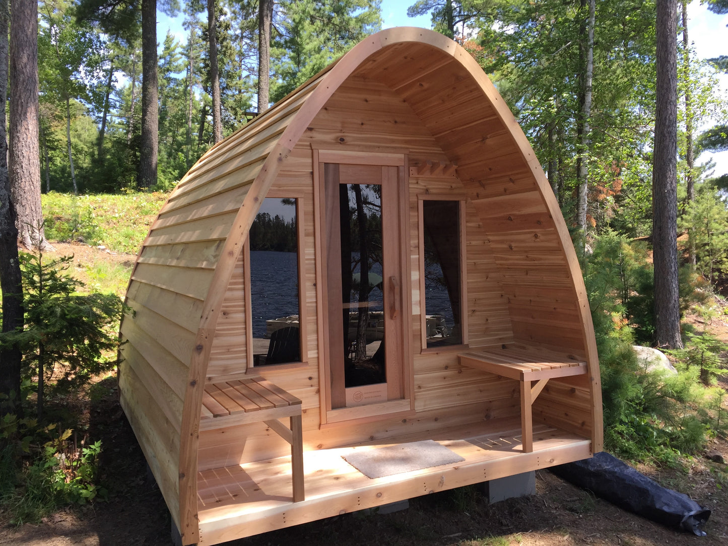 MiniPOD with Porch Outdoor Sauna 7 x 7 Clear or Knotty Red Cedar - Sun'n'Fun Pool & Spa