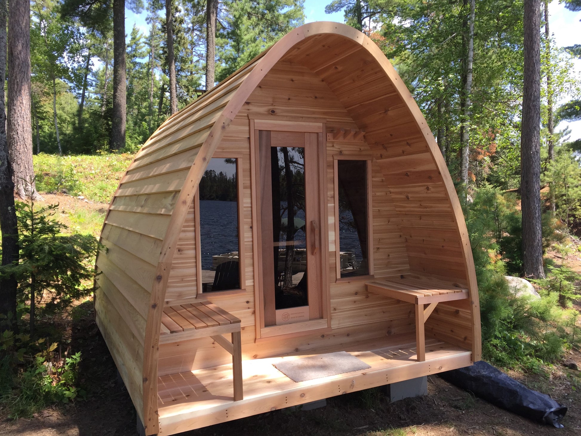 MiniPOD with Porch Outdoor Sauna 7 x 7 Clear or Knotty Red Cedar - Sun'n'Fun Pool & Spa