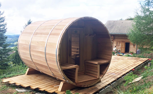 Panoramic Sauna with Changeroom & Porch 770PVCPE-772PVCPE Outdoor Clear or Knotty Red Cedar - Sun'n'Fun Pool & Spa