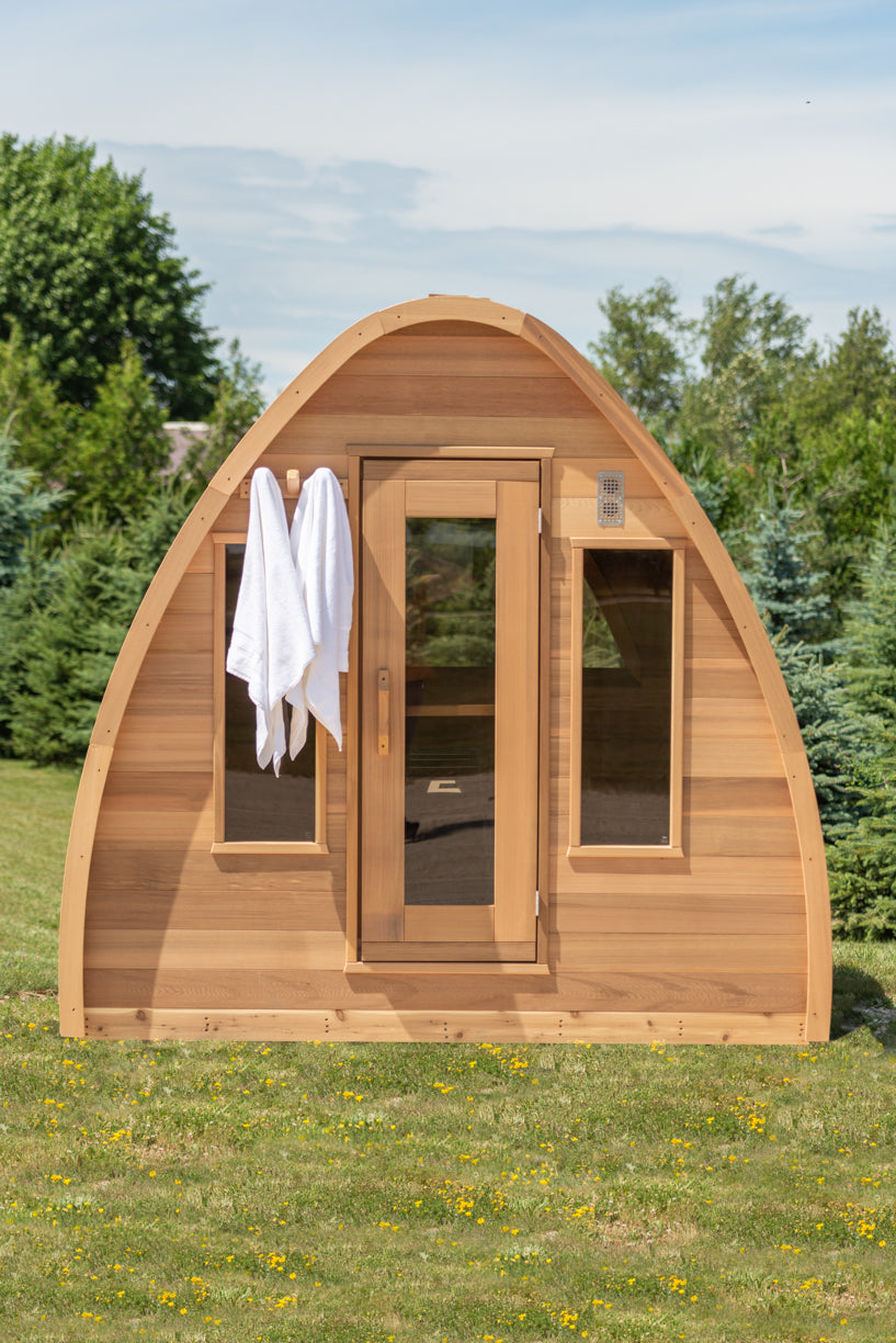 MiniPOD with Changeroom Outdoor Sauna 7 x 7 Clear or Knotty Red Cedar - Sun'n'Fun Pool & Spa