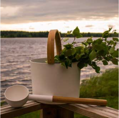 White Kolo Bucket with Wooden handle and Ladle