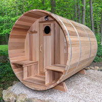 Barrel Sauna 670CP Changeroom - Porch Clear Cedar Electric Heat