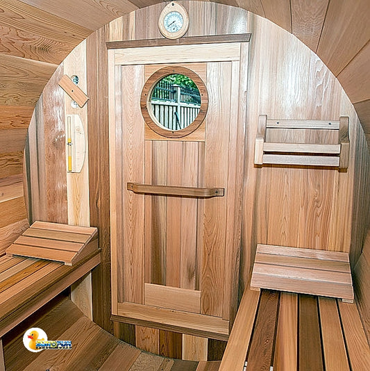 Barrel Sauna 780PE Porch Clear Cedar Electric Heat