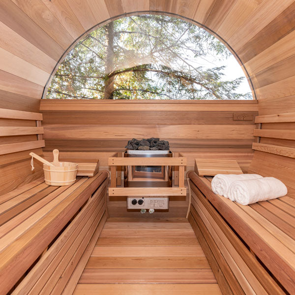 Barrel Sauna 780CE Changeroom Clear Cedar Electric Heat