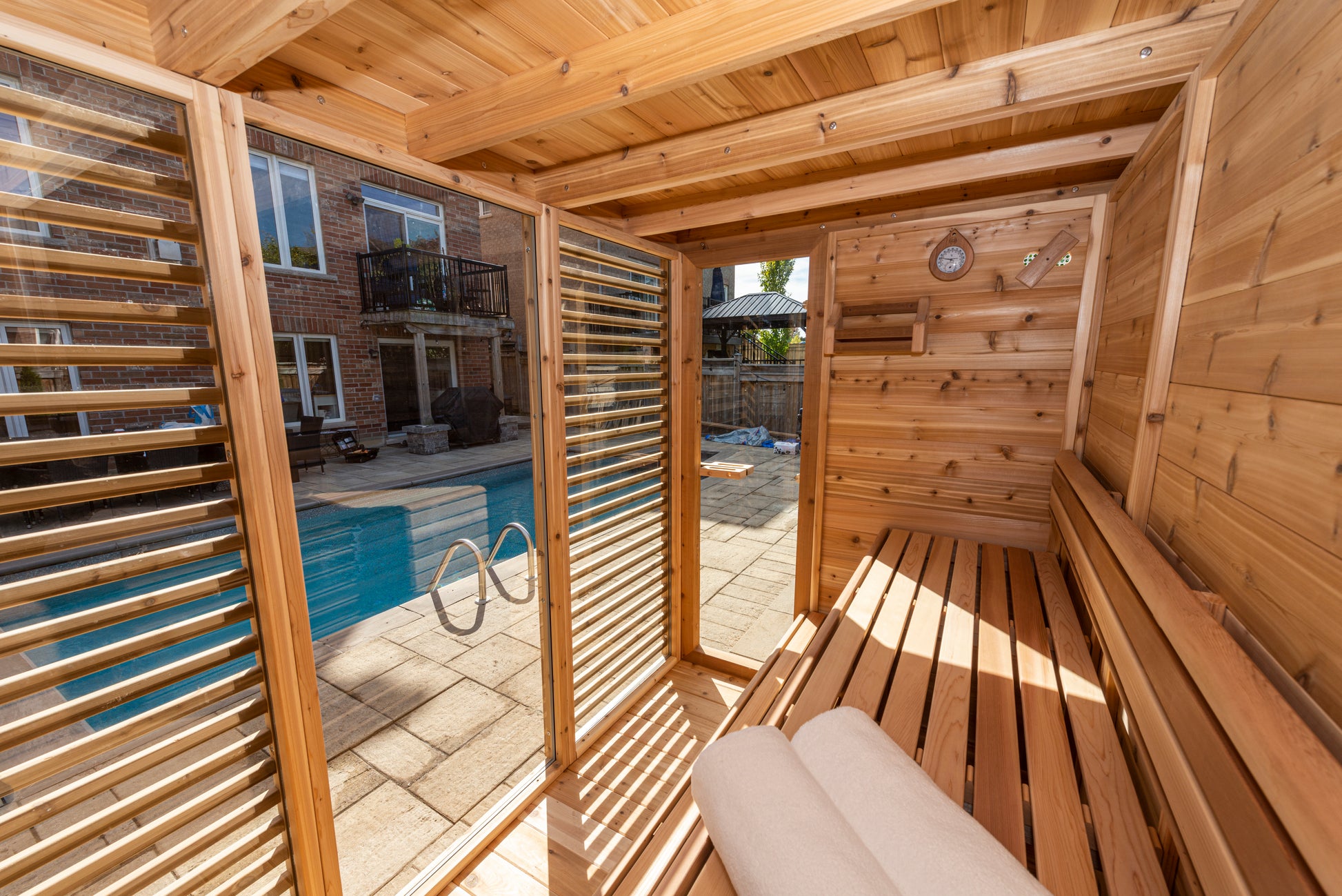 CU582 Knotty Cedar Sauna inside View