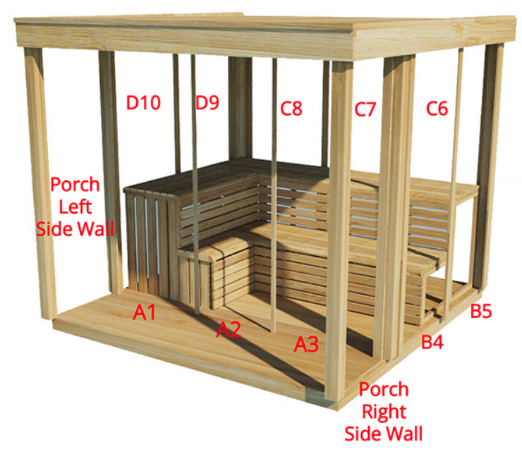 Pure Cube Sauna CU670P/CU672P Outdoor with Porch Clear or Knotty Red Cedar