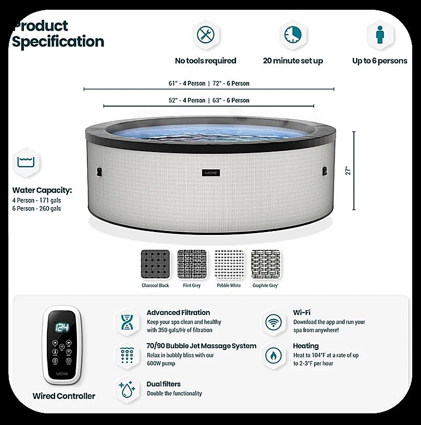 Wave Spas - TAHOE - 4 Person (PEBBLE WHITE)