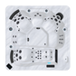 Top view of U936 hot tub with black jets on a white background