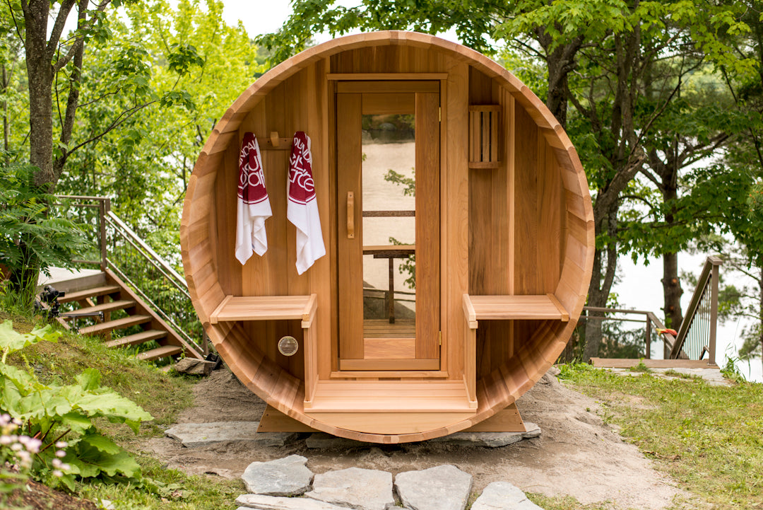 Panoramic Sauna with Porch 760PVPE-762PVPE Outdoor Clear or Knotty Red Cedar